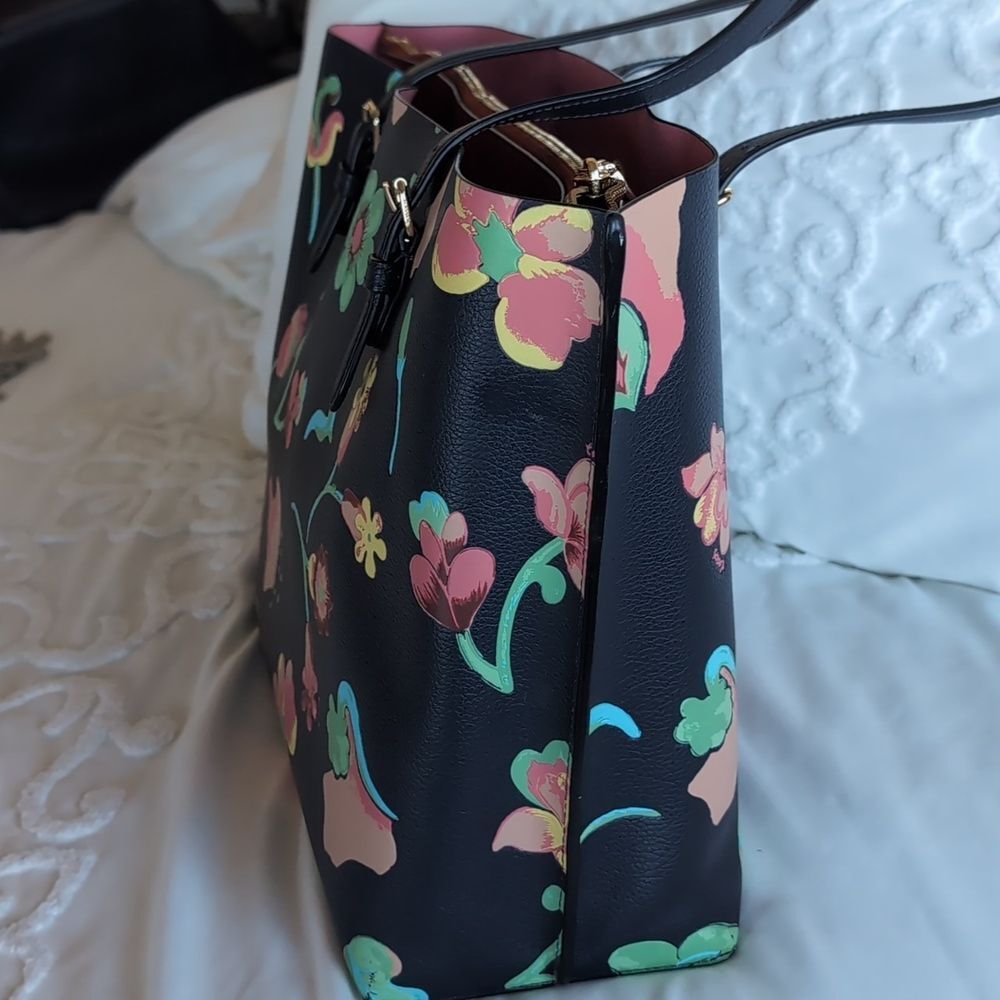 Coach 🌸 MOLLIE Floral Dreamy Land Print Leather Tote In Midnight - Picture 5 of 17
